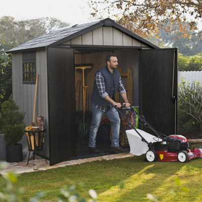 Keter Oakland 7 x 7.5 Foot Outdoor Garden Tool Storage Shed with Windows, Gray - VMInnovations