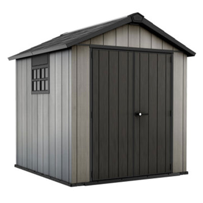 Keter Oakland 7 x 7.5 Foot Outdoor Garden Tool Storage Shed with Windows, Gray