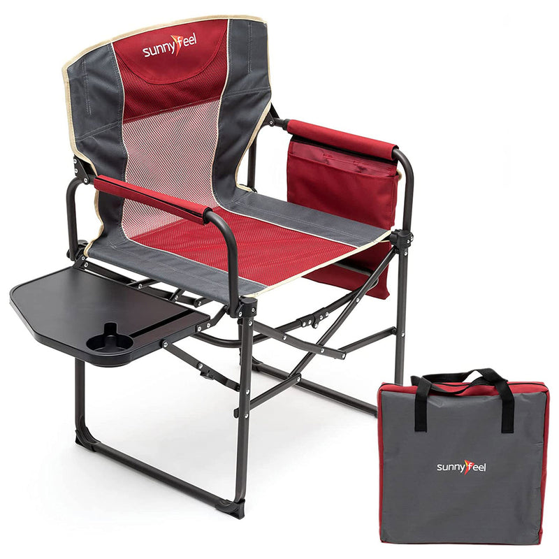 Portable Folding Directors Camping Chair w/ Side Table, Black/Red (Used)
