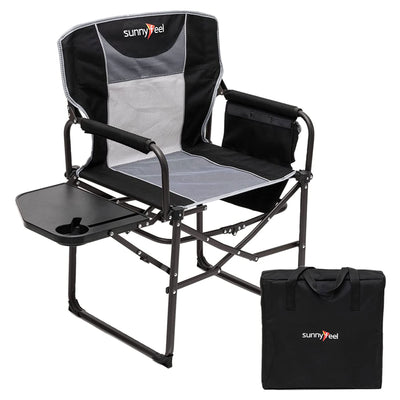 Portable Folding Directors Camping Chair w/ Side Table, Black & Gray (Open Box)