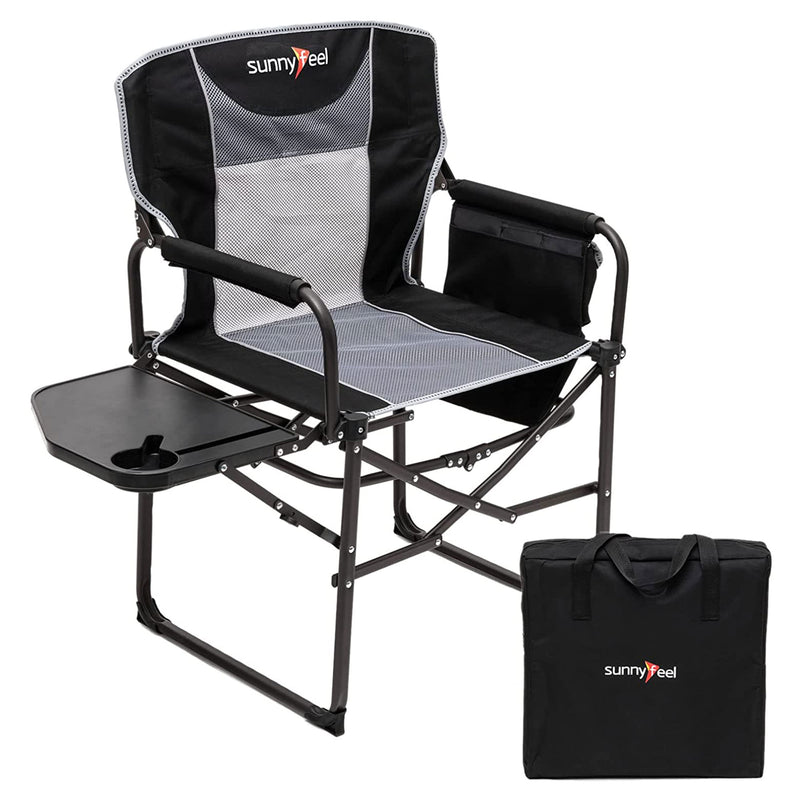 Portable Folding Directors Camping Chair w/ Side Table, Black & Gray (Open Box)