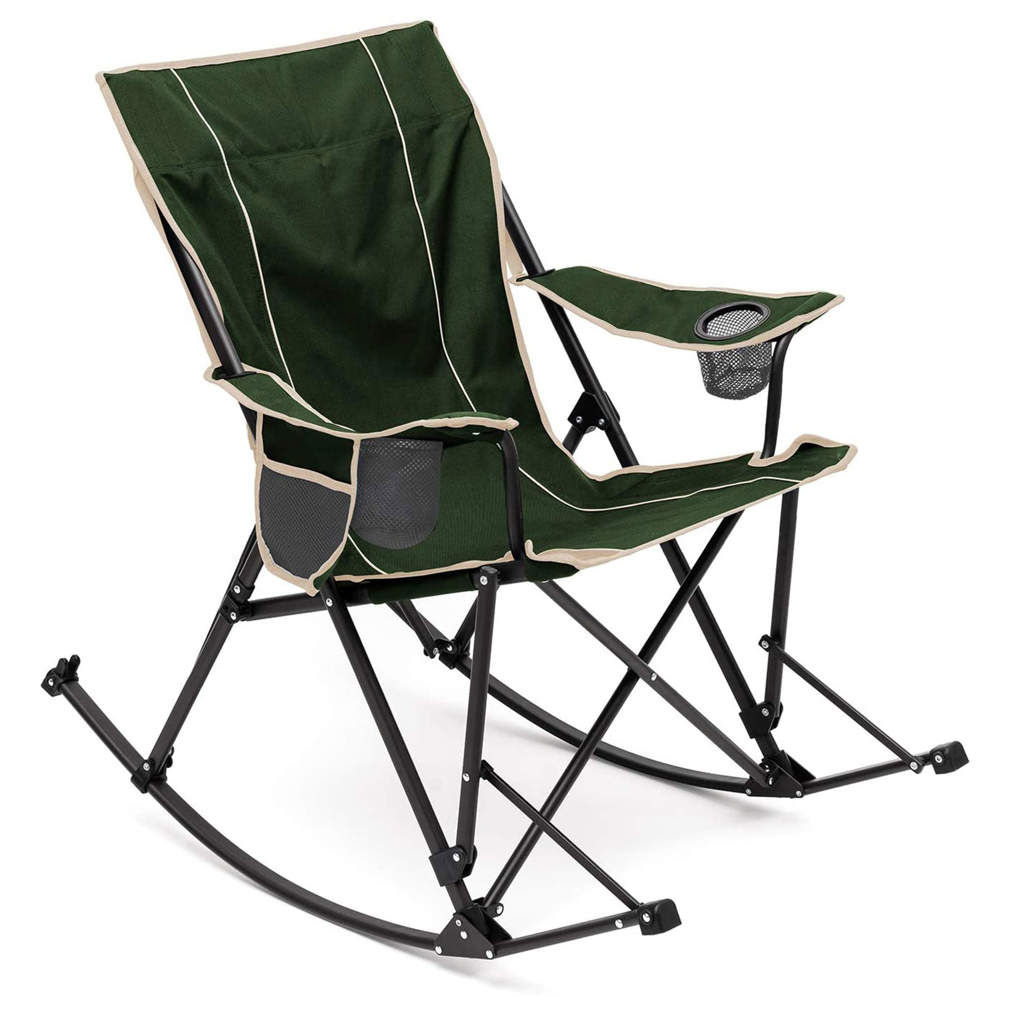 Sunnyfeel Outdoor Portable Folding Rocker Lounge Chair with Cup Holders, Green