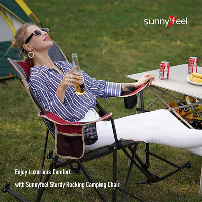 Sunnyfeel Outdoor Portable Folding Rocker Lounge Chair with Cup Holders, Green
