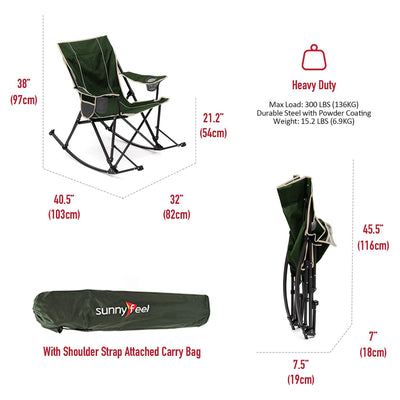 Sunnyfeel Outdoor Portable Folding Rocker Lounge Chair with Cup Holders, Green