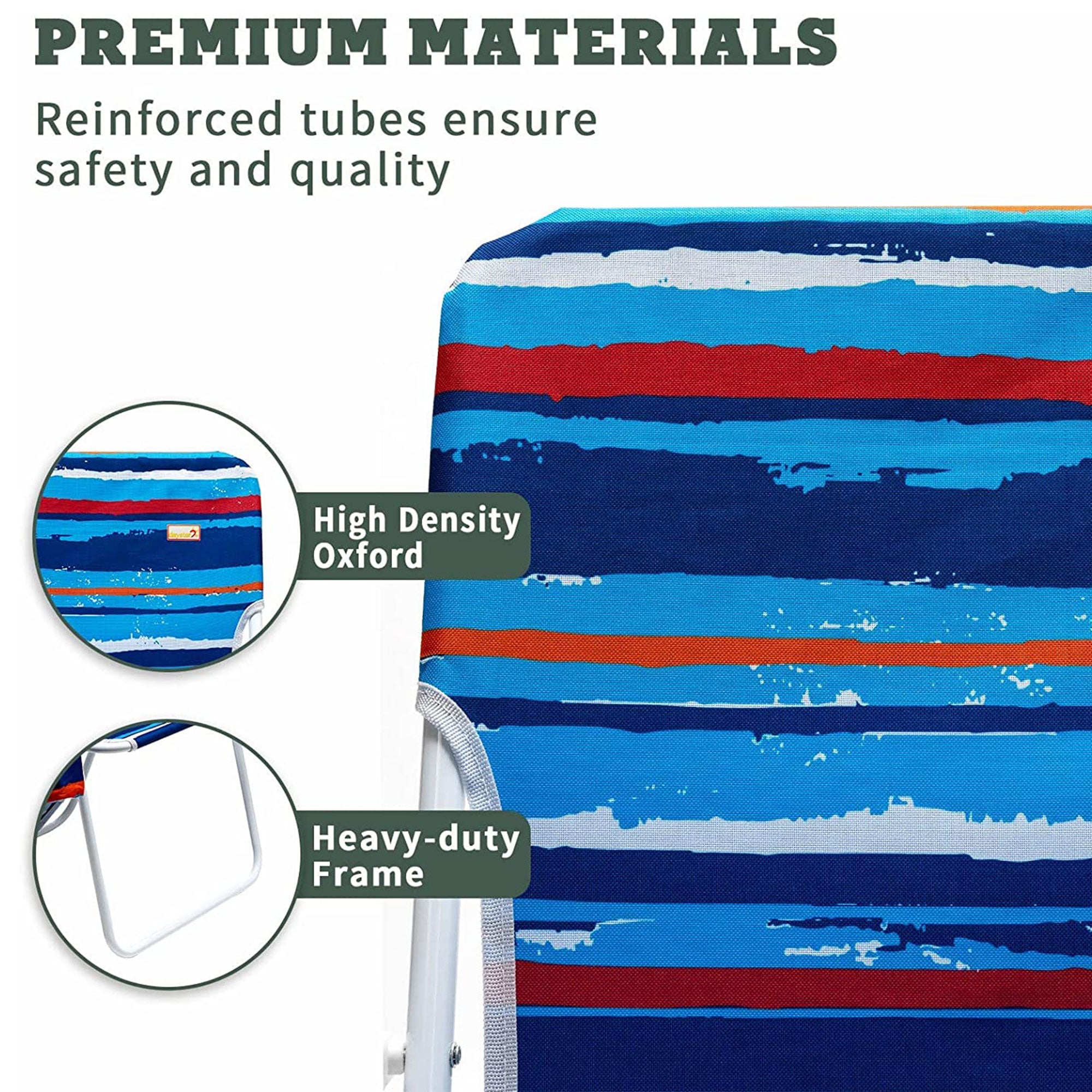 SunnyFeel Outdoor Beach Folding Chair w/Armrest & Cup Holder, Stripe Blue (Used) - VMInnovations