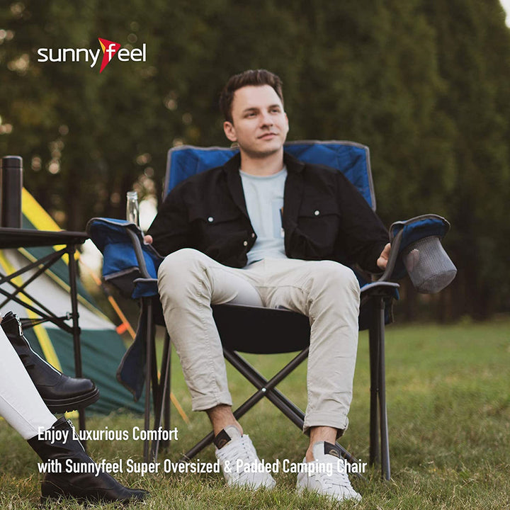 SunnyFeel Oversized Heavy Duty Folding & Padded Camping Chair, Blue (Open Box)