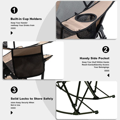 Portable Folding Rocking Chair w/ Padding & Cup Holders, Khaki (Open Box)