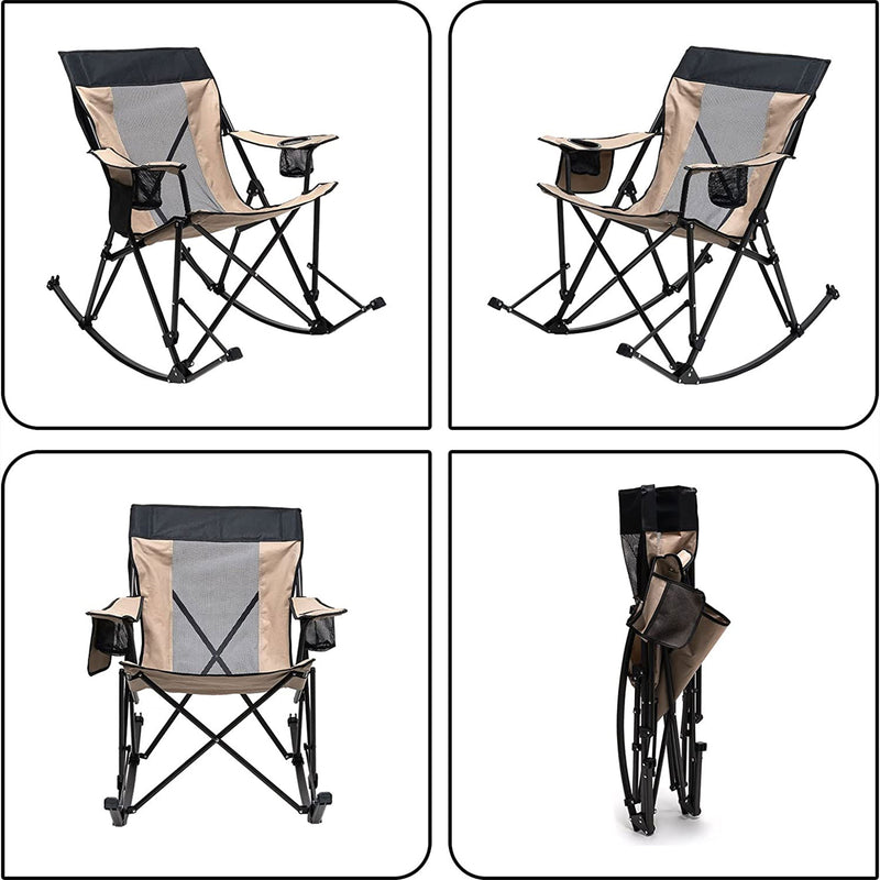 Portable Folding Rocking Chair w/ Padding & Cup Holders, Khaki (Open Box)