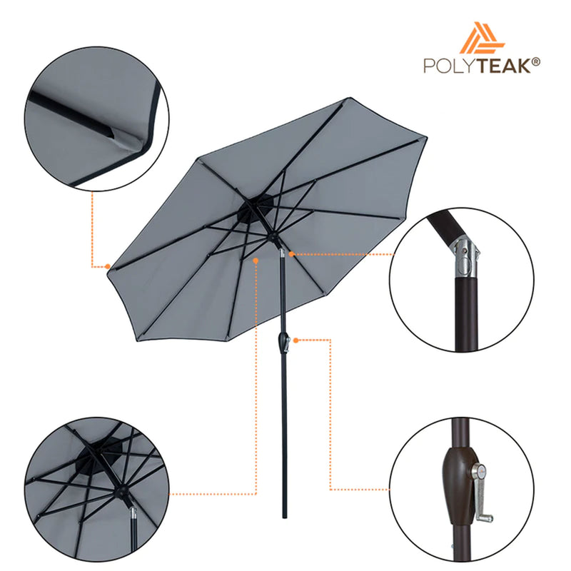PolyTEAK 9 Foot Polyester Outdoor Patio Umbrella with Pole, Stripe Beige White
