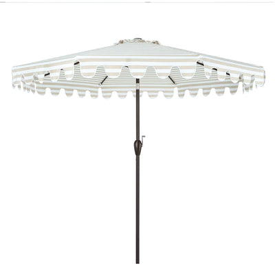 PolyTEAK 9 Foot Polyester Outdoor Patio Umbrella with Pole, Stripe Beige White
