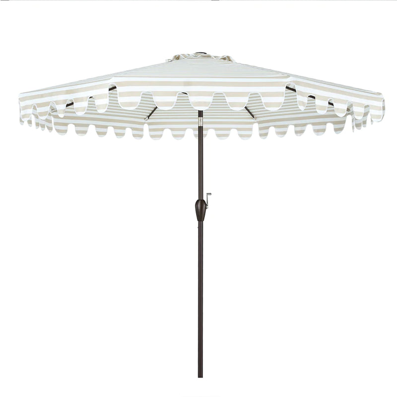 PolyTEAK 11 Foot Polyester Outdoor Patio Umbrella with Pole, Stripe Beige White