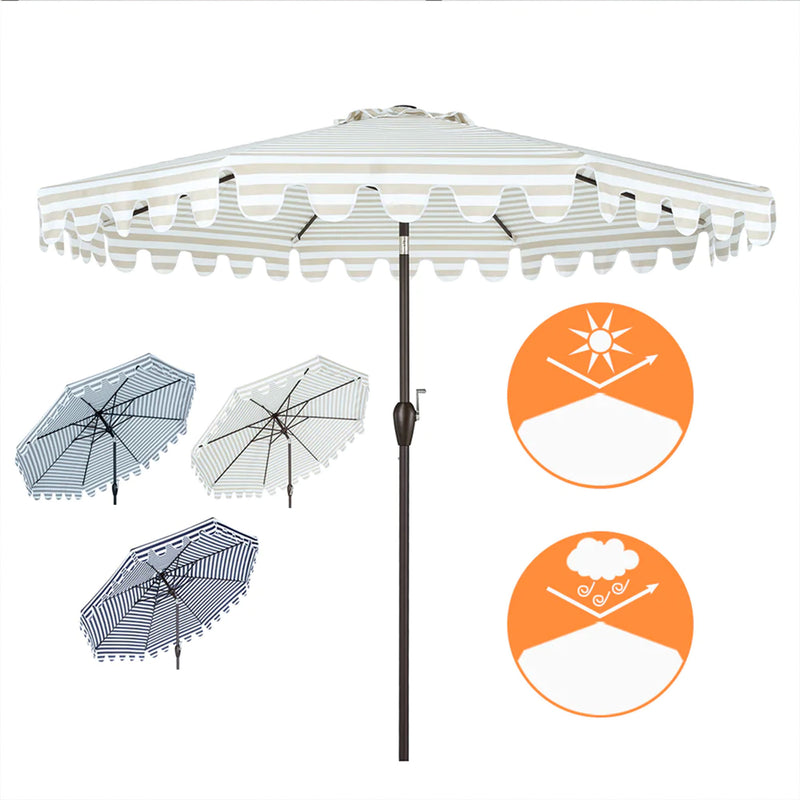 PolyTEAK 11 Foot Polyester Outdoor Patio Umbrella with Pole, Stripe Beige White