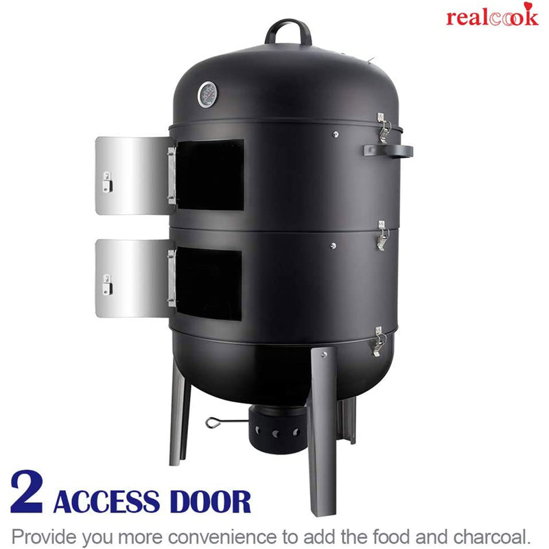 Realcool 20 Inch Vertical Heavy Duty Steel Charcoal Smoker Grill (For Parts)