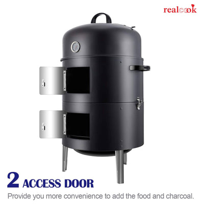 Realcook 17 Inch Vertical Heavy Duty Steel Charcoal Outdoor Smoker (Open Box)