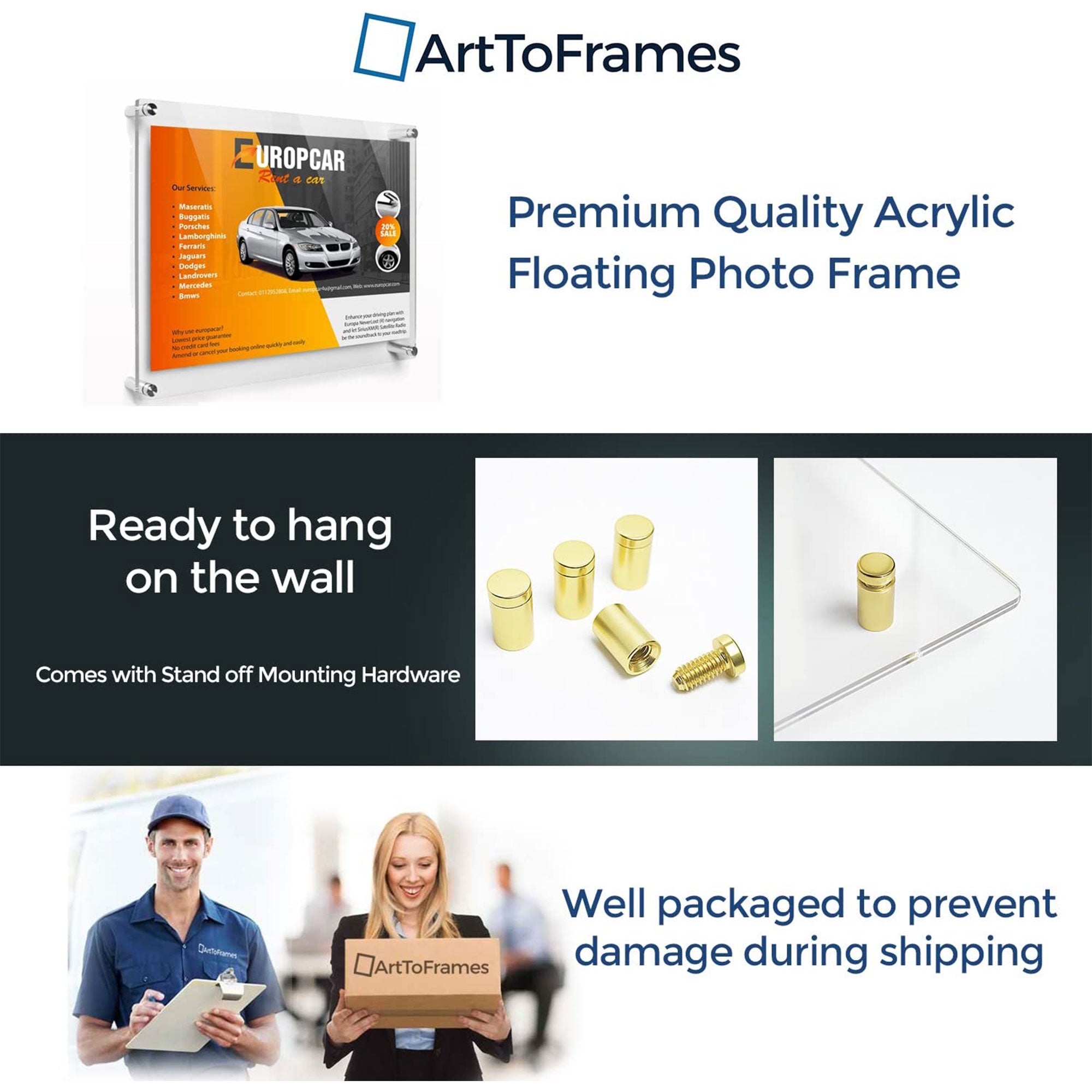 ArtToFrames 11 x 14 Inch Acrylic Frame with Gold Wall Mount Hardware (Open Box)