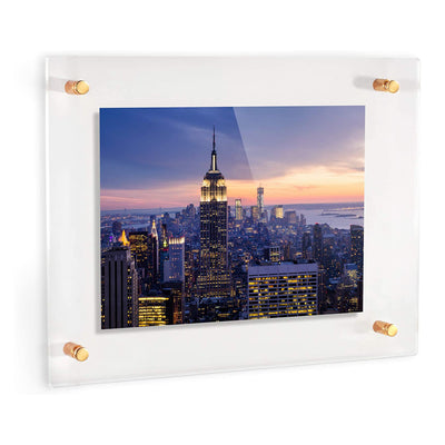 9 x 12 Inch Floating Acrylic Frame with Gold Wall Mount Hardware (Open Box)