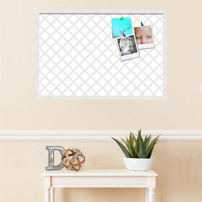 PinPix 36 x 24 Inch Decorative Canvas Bulletin Pin Board, Diamond Pattern, Grey