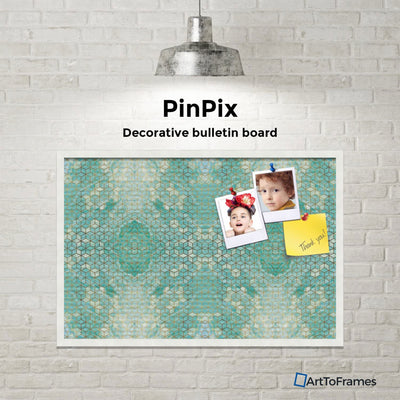 PinPix 30 x 20 Inch Decorative Canvas Bulletin Board, Marble Hex Pattern, Aqua