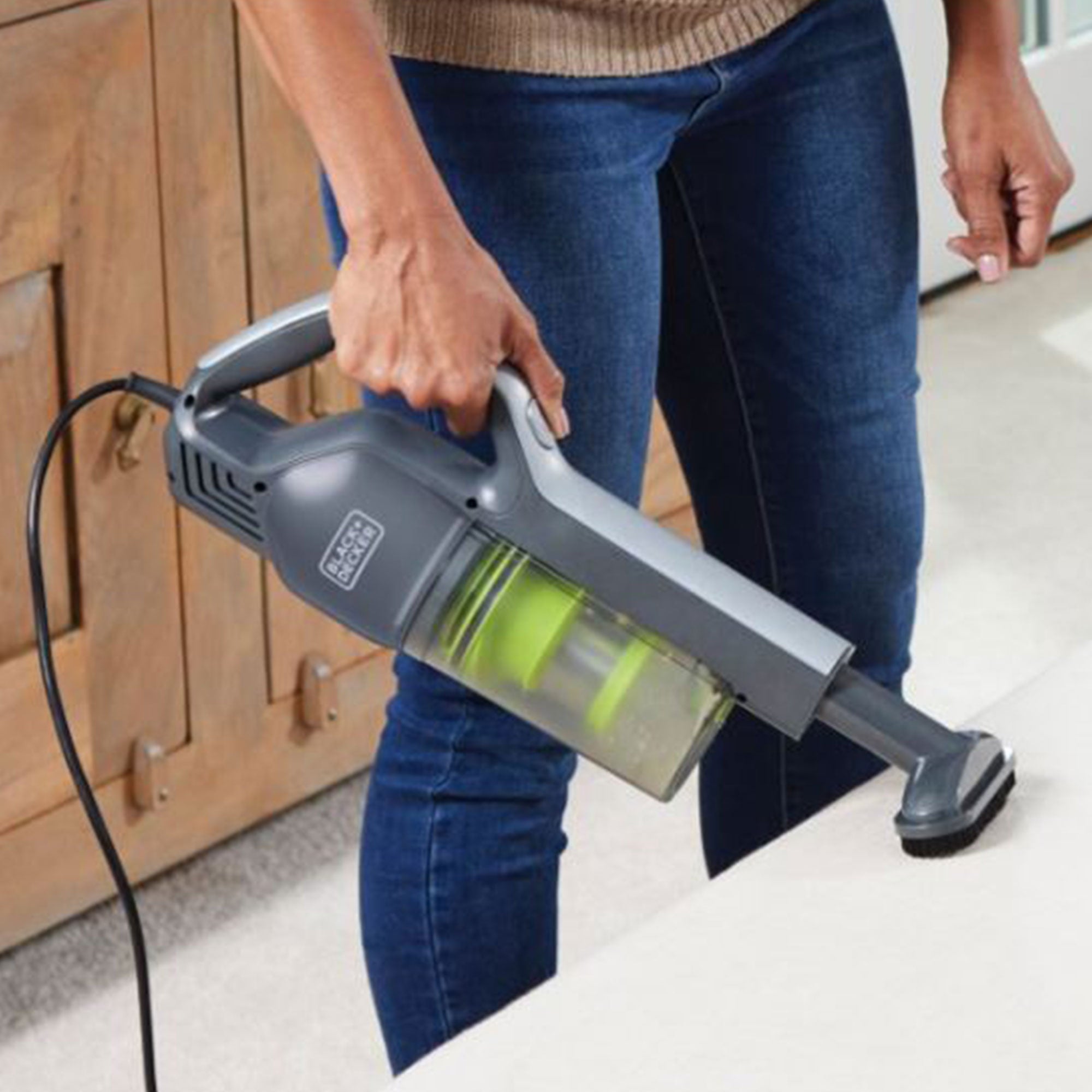 Black and Decker Compact Stick Vacuum Cleaner with HEPA Filter, Gray and Green