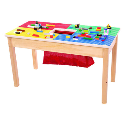 Fun Builder 32 x 16 Inch Solid Wood Frame Building Table for Lego Brand Blocks