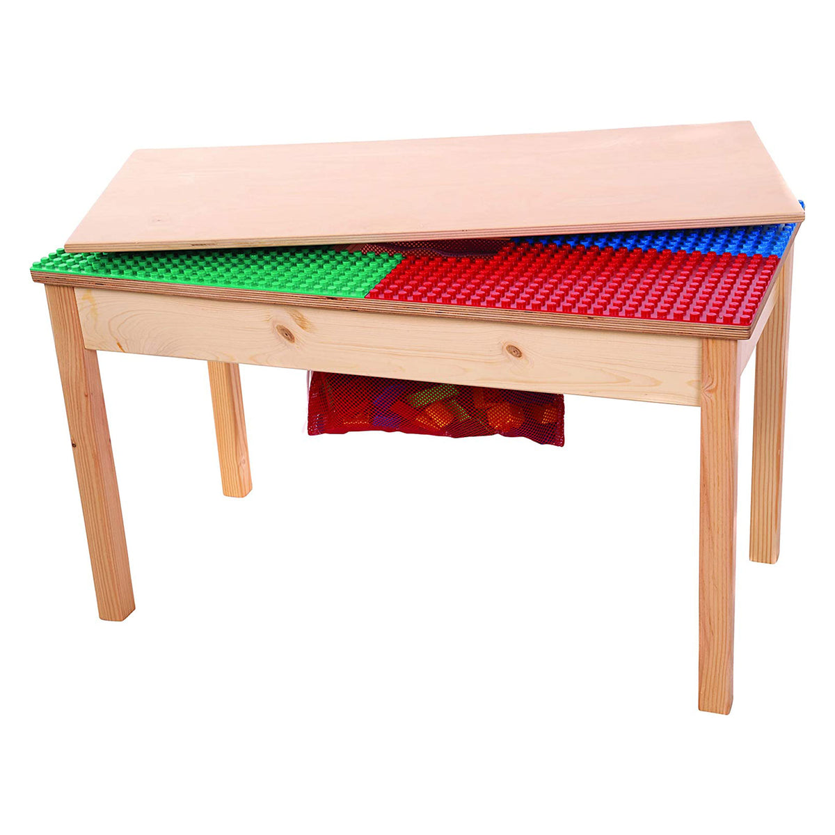 Fun Builder 32 x 16 Inch Solid Wood Frame Building Table for Lego Brand Blocks