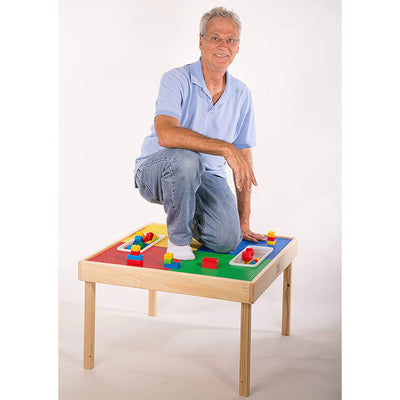 Fun Builder 32 x 16 Inch Solid Wood Frame Building Table for Lego Brand Blocks