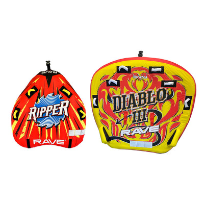 RAVE Sports Ripper 2 Rider Towable Boat Float + Diablo 3 Rider Towable Boat Raft - VMInnovations