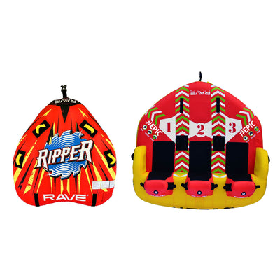 RAVE Sports Ripper 2 Rider Towable Water Float + Epic 3 Rider Towable Tube Float