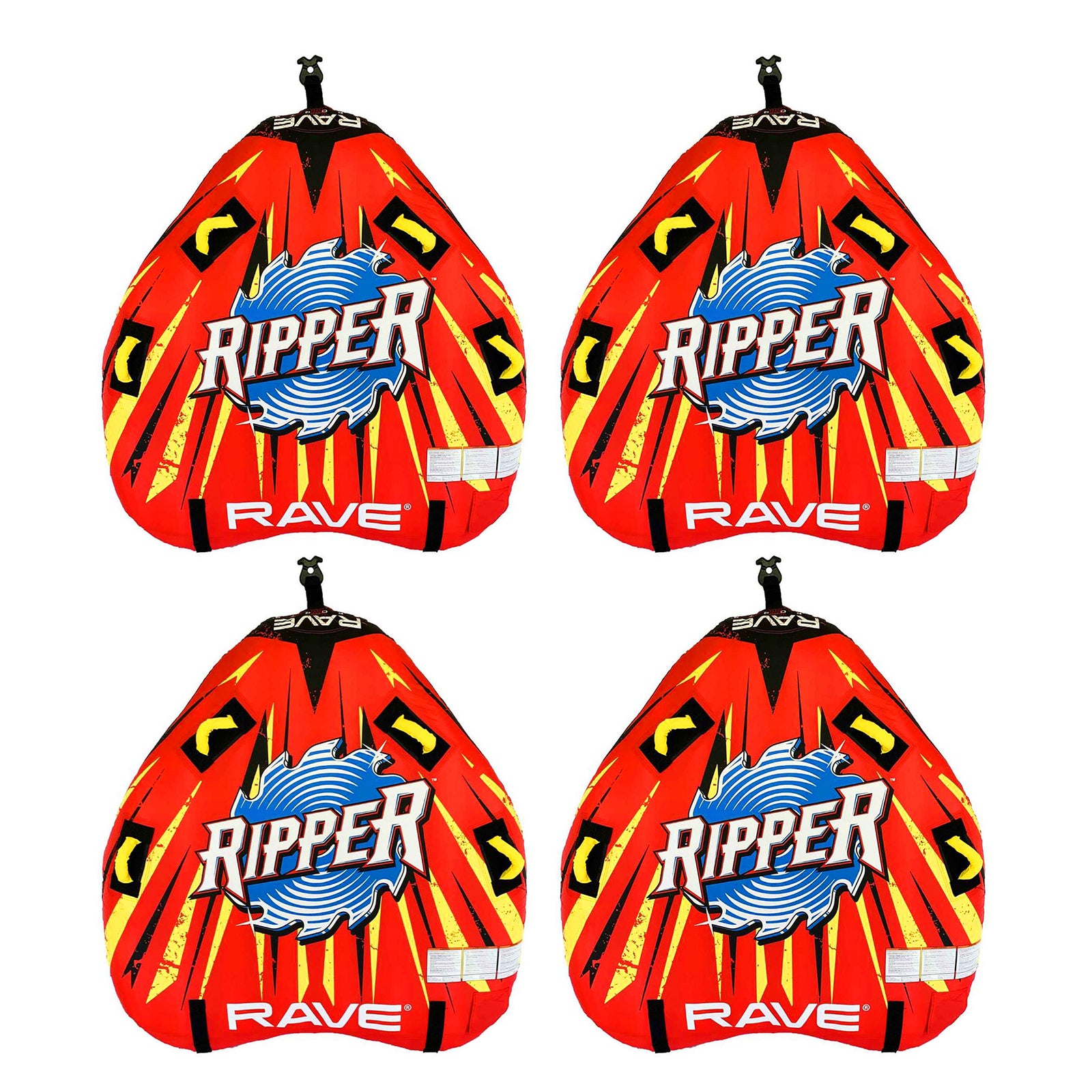 RAVE Sports Ripper 2 Rider Nylon Inflatable Towable Boat Floats, Red (4 Pack) - VMInnovations