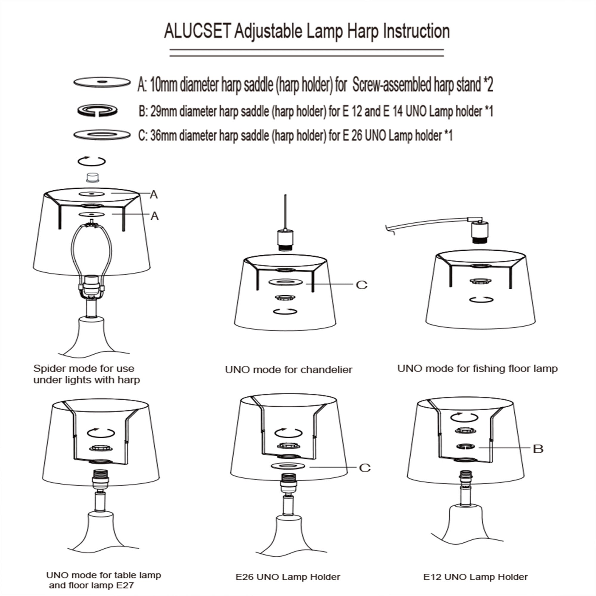ALUCSET Fabric Drum Lampshades w/ Spider/UNO Dual Installation, (2) (Open Box) - VMInnovations