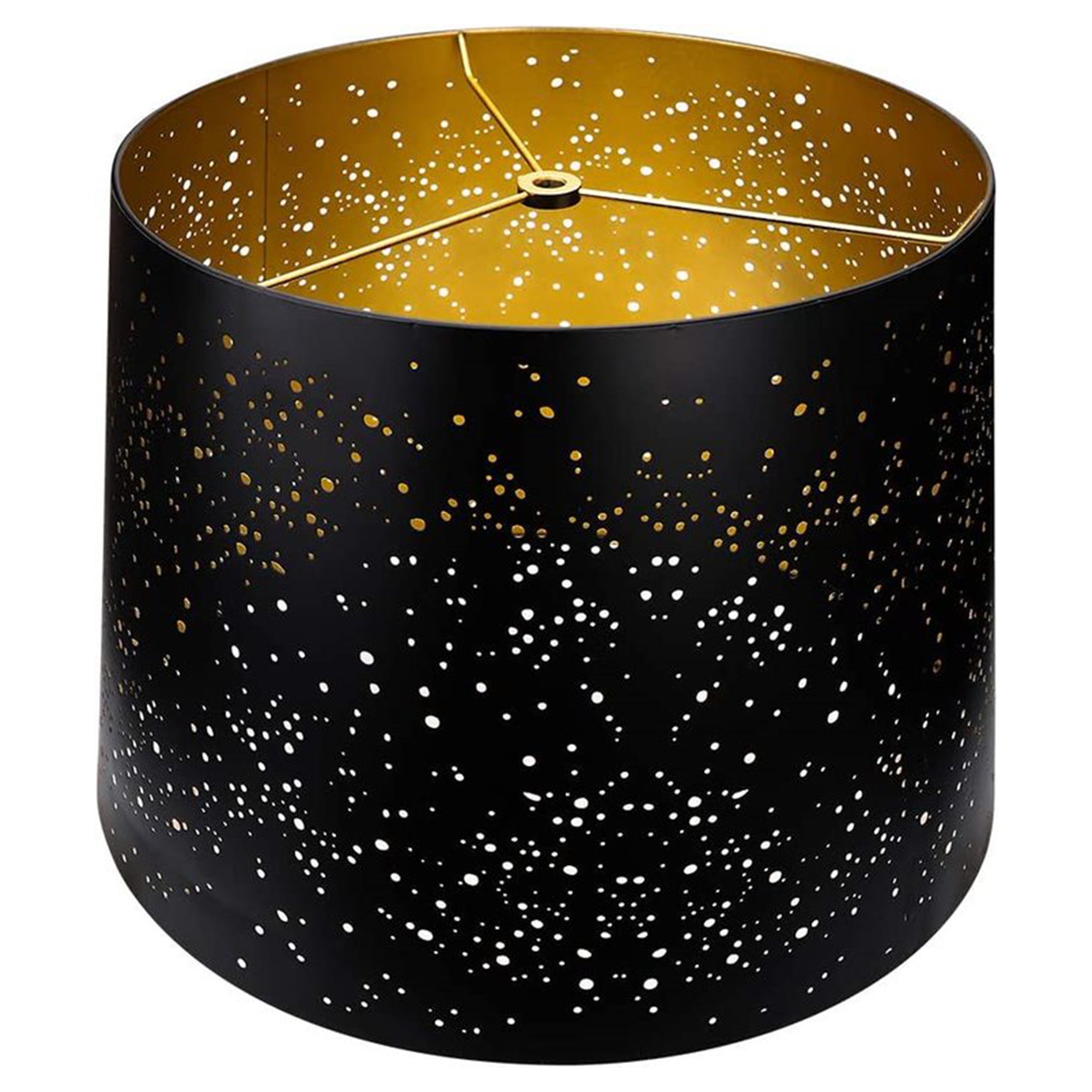 ALUCSET 12 x 14 x 10 Inch Starry Sky Etched Metal Drum Lamp Shade, Black & Gold