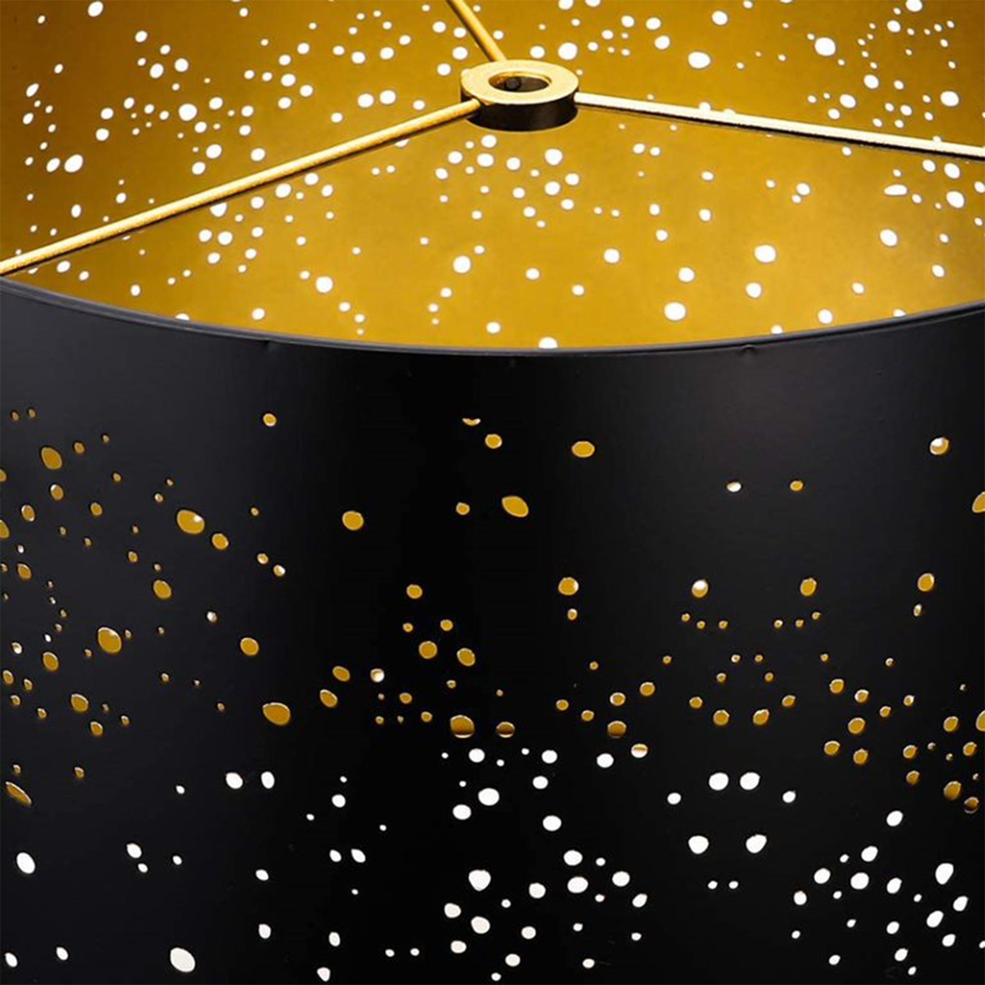 ALUCSET 12 x 14 x 10 Inch Starry Sky Etched Metal Drum Lamp Shade, Black & Gold