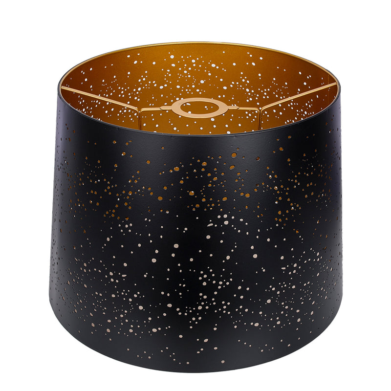 Starry Sky Pattern Metal Drum Lampshade w/ Dual Installation, Black/Gold (Used)
