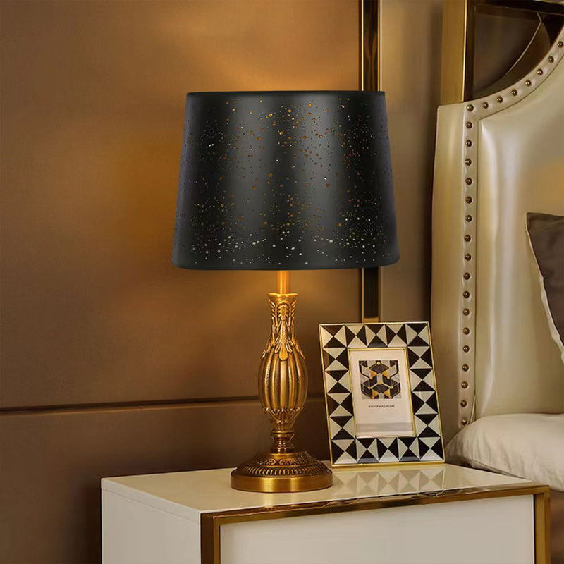 Starry Sky Pattern Metal Drum Lampshade w/ Dual Installation, Black/Gold (Used)