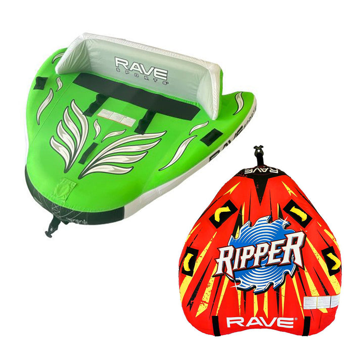 RAVE Sports Ripper 2 Rider Towable Boat Raft + Wake Hawk 3 Rider Towable Tube - VMInnovations