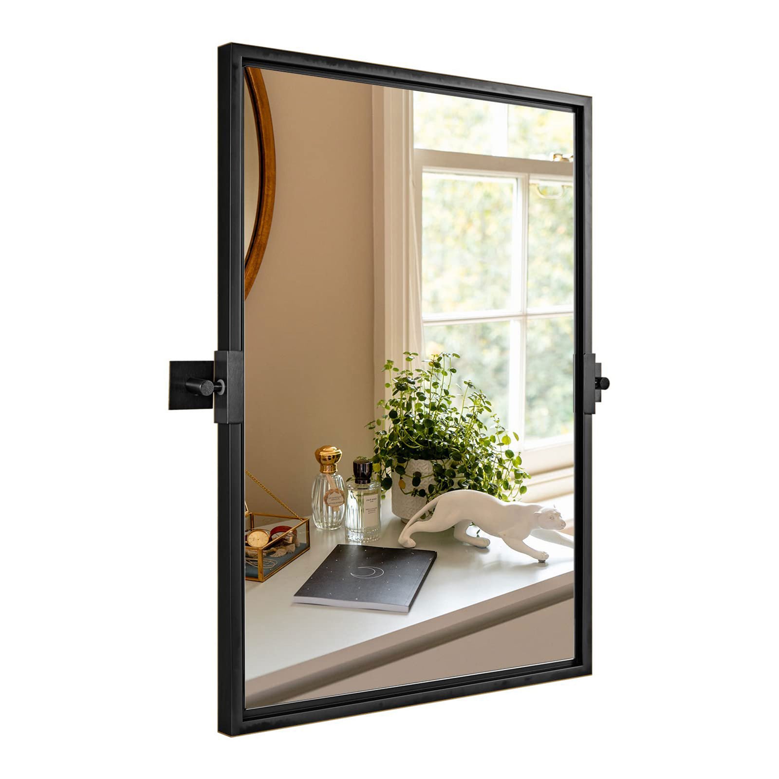 Moon Mirror 20 x 28 Inch Rectangular Hanging Bathroom Vanity, Black (Open Box) - VMInnovations