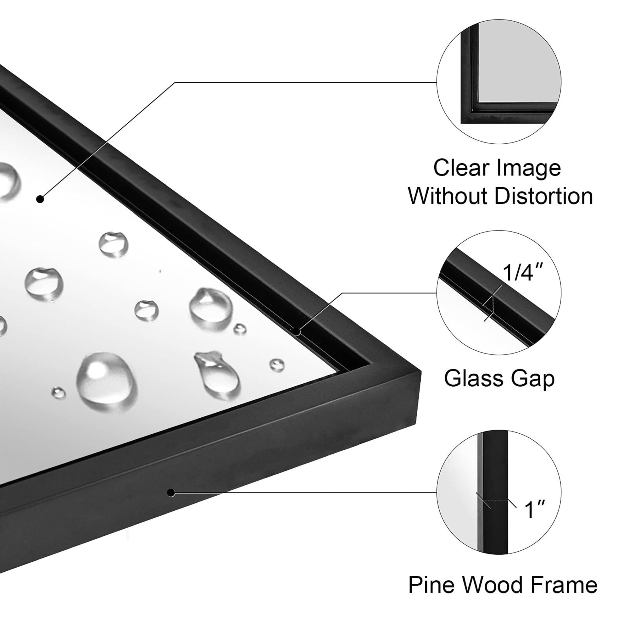 Moon Mirror 20 x 28 Inch Rectangular Hanging Bathroom Vanity, Black (Open Box) - VMInnovations