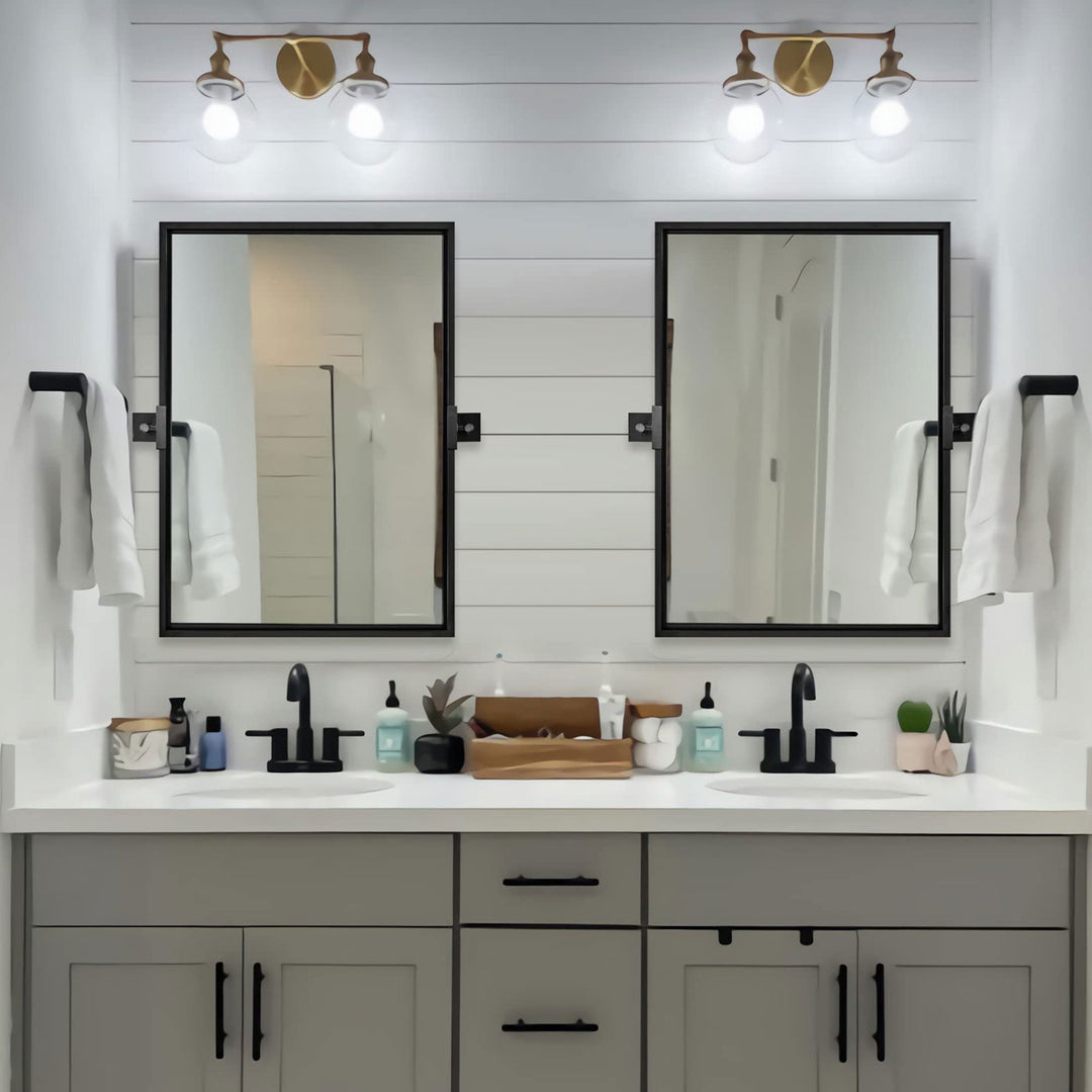 Moon Mirror 20 x 28 Inch Rectangular Hanging Bathroom Vanity, Black (Used)