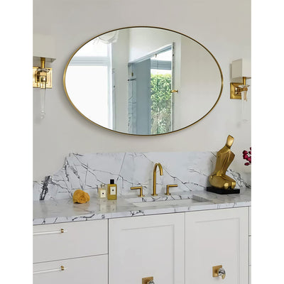 ANDY STAR Modern 22 x 30 Inch Oval Wall Hanging Bathroom Vanity Mirror, Gold