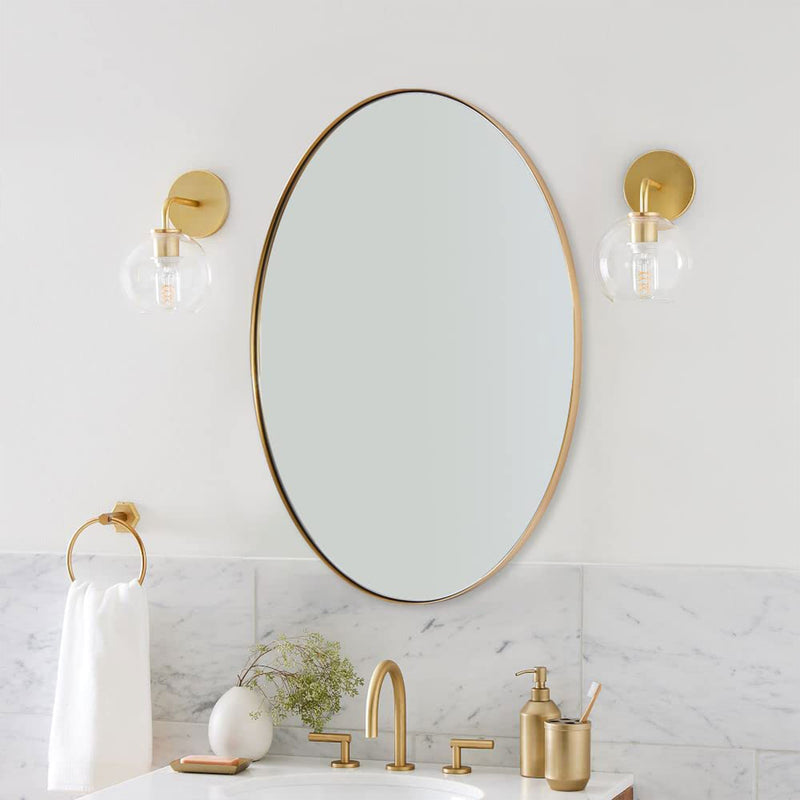 ANDY STAR Modern 22 x 30 Inch Oval Wall Hanging Bathroom Vanity Mirror, Gold