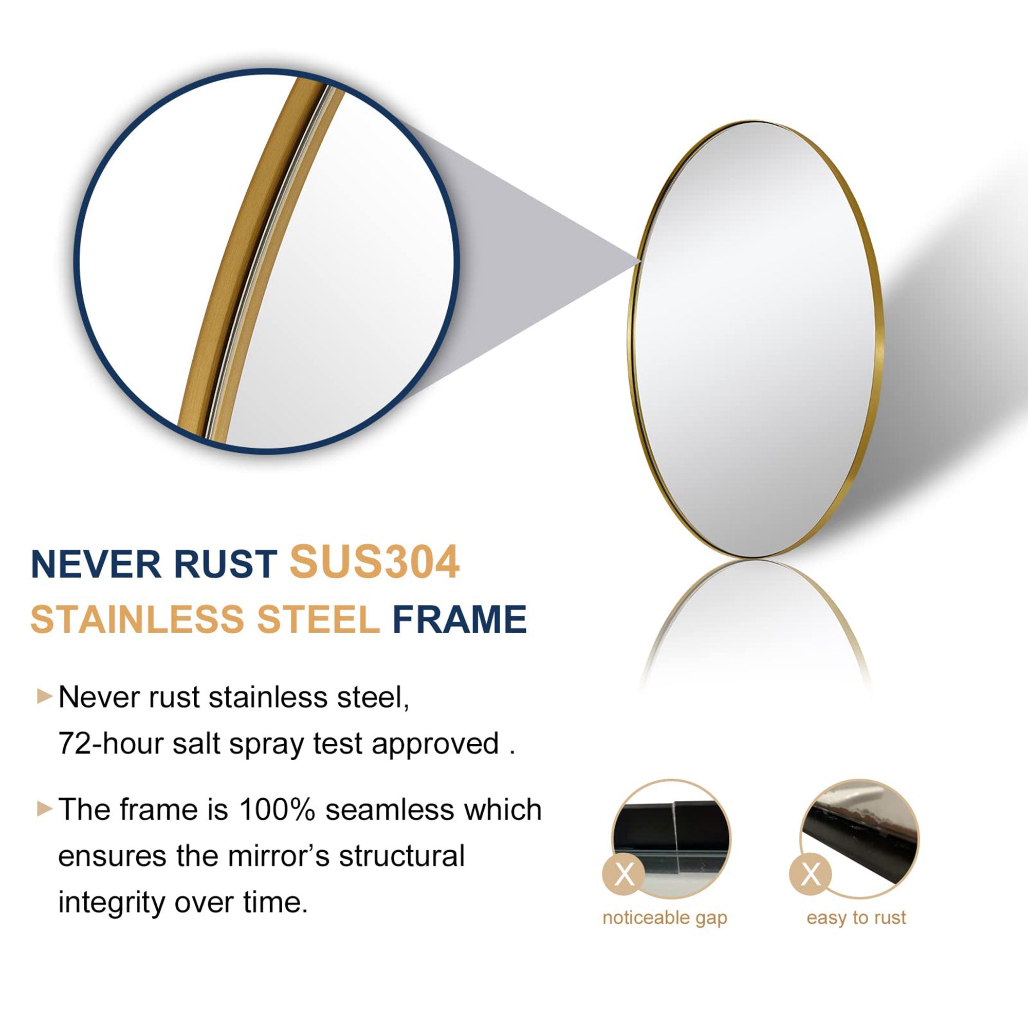 ANDY STAR Modern 22 x 30 Inch Oval Wall Hanging Bathroom Vanity Mirror, Gold - VMInnovations