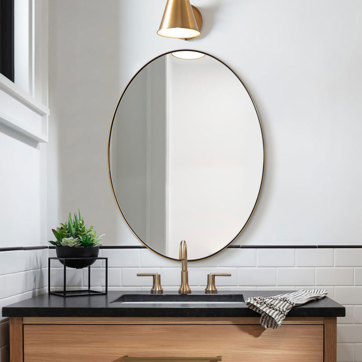 ANDY STAR 22 x 30 Inch Oval Wall Hanging Bathroom Vanity Mirror, Gold (Open Box)