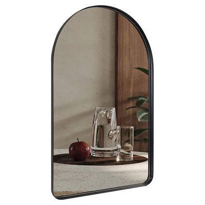 20 x 30 In Arched Wall Mounted Vanity Mirror w/ Steel Frame, Black (Used) - VMInnovations