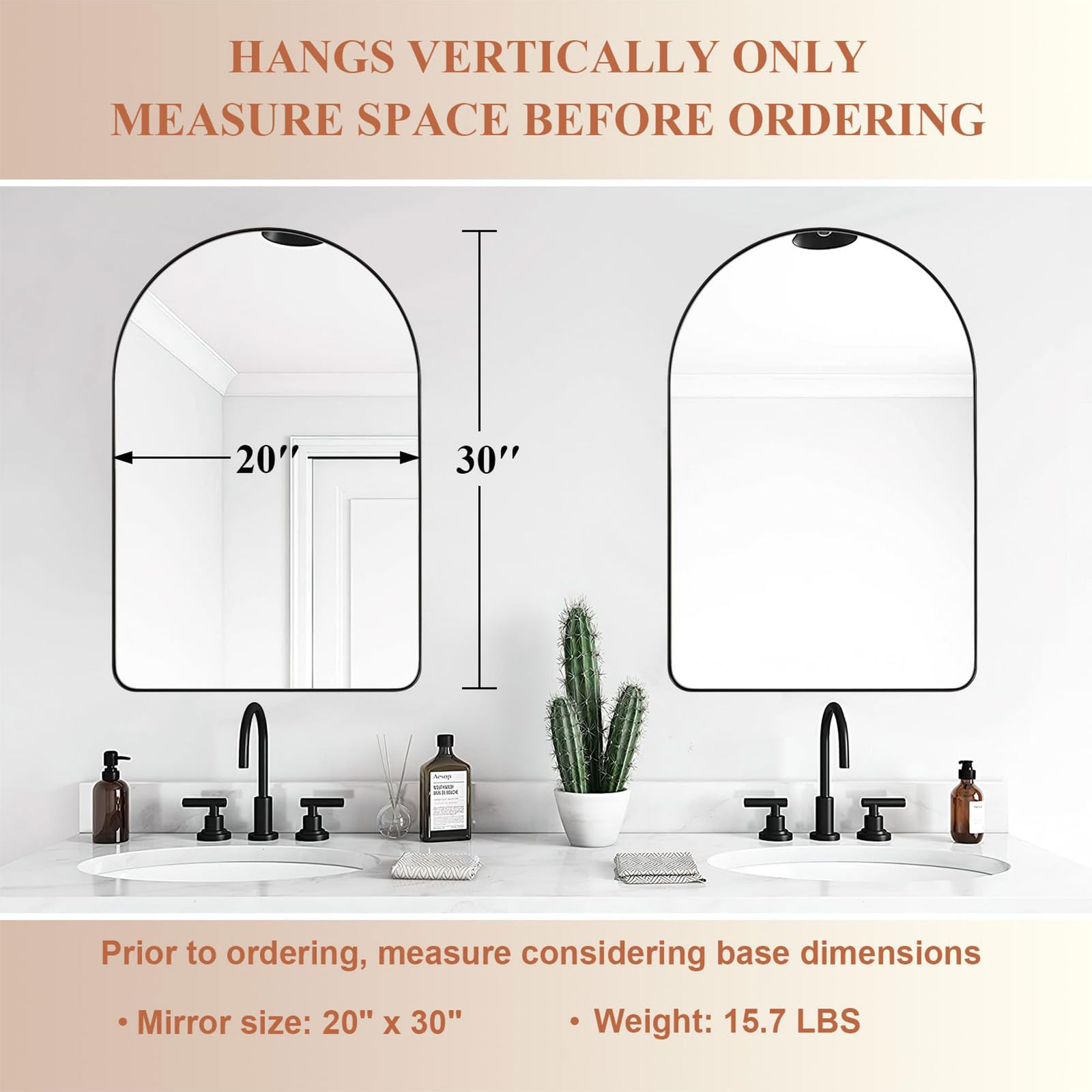 20 x 30 In Arched Wall Mounted Vanity Mirror w/ Steel Frame, Black (Used) - VMInnovations