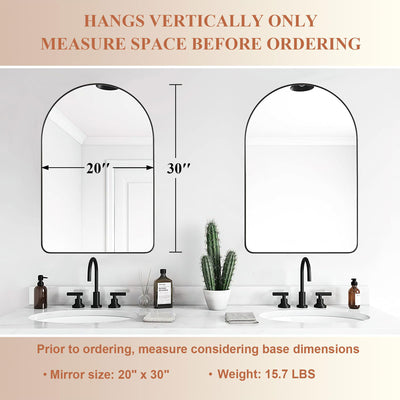 20 x 30 In Arched Wall Mounted Vanity Mirror w/ Steel Frame, Black (Used) - VMInnovations