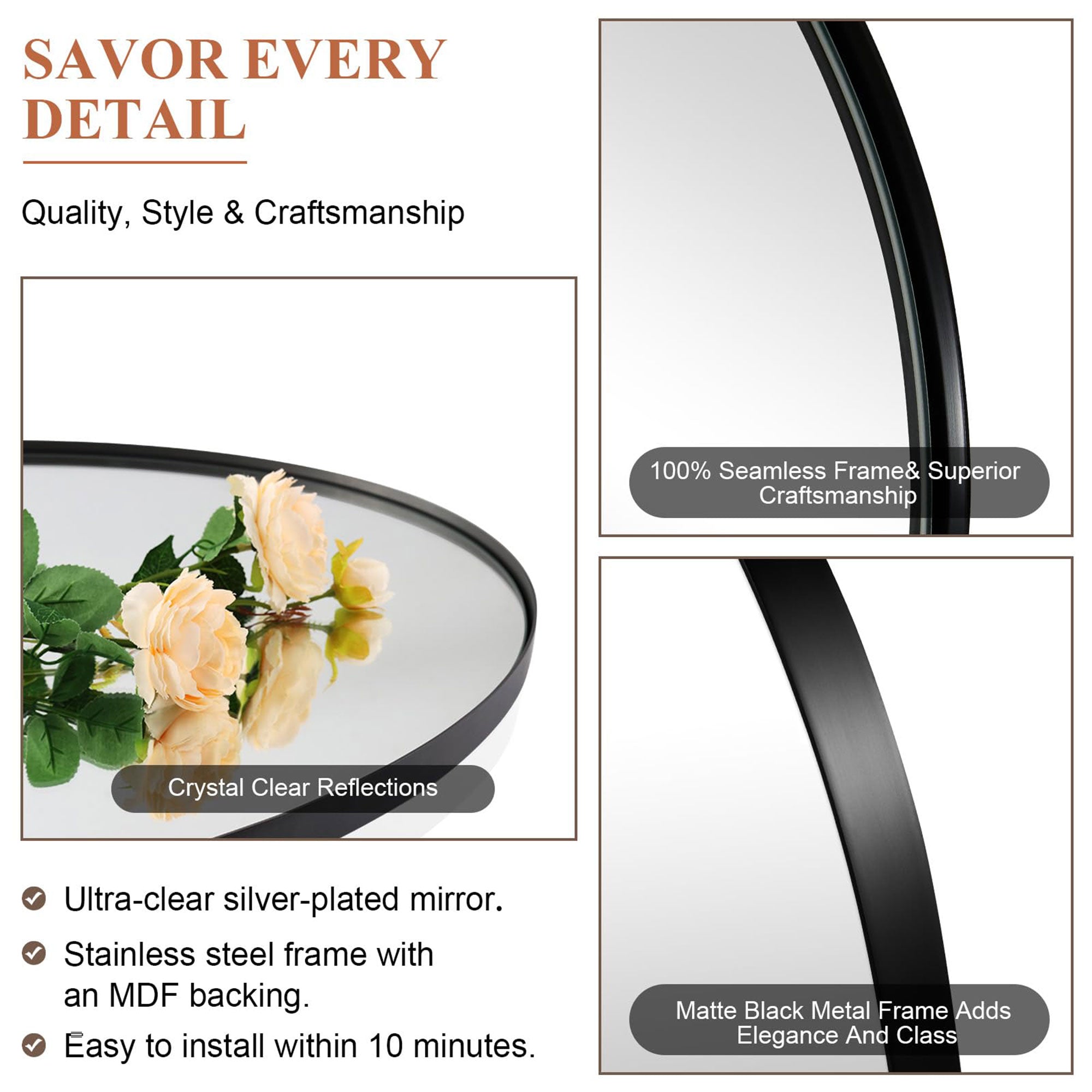 20 x 30 In Arched Wall Mounted Vanity Mirror w/ Steel Frame, Black (Used) - VMInnovations