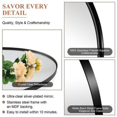 20 x 30 In Arched Wall Mounted Vanity Mirror w/ Steel Frame, Black (Used) - VMInnovations