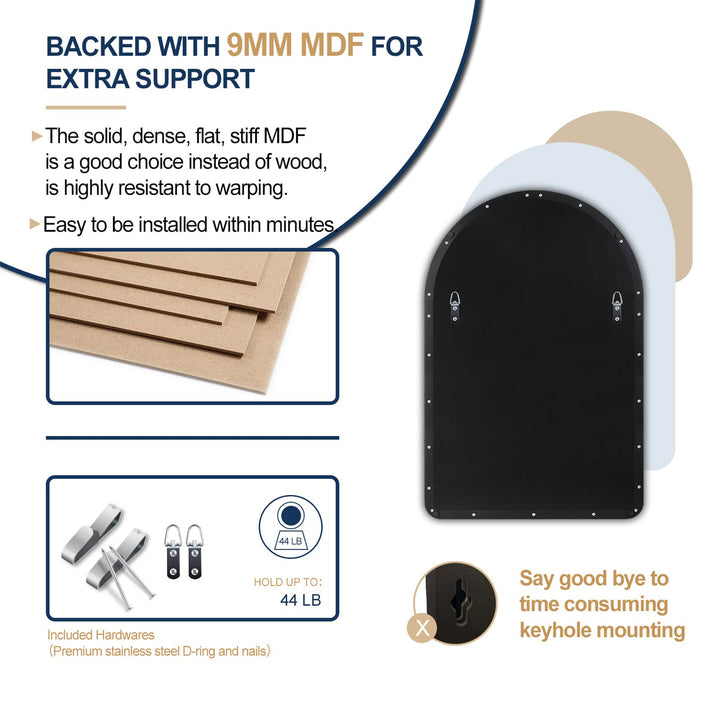 20 x 30 In Arched Wall Mounted Vanity Mirror w/ Steel Frame, Black (Used) - VMInnovations