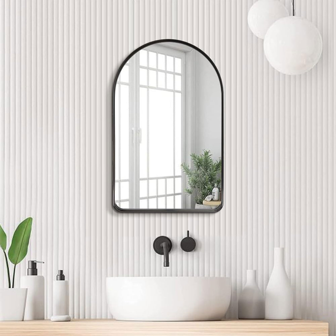 ANDY STAR 20x30In Arched Vanity Mirror with Steel Frame, Black (Open Box)