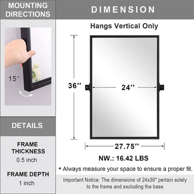 Moon Mirror 24" x 36" Rectangular Wall Mounted Vanity Mirror, Black (For Parts)